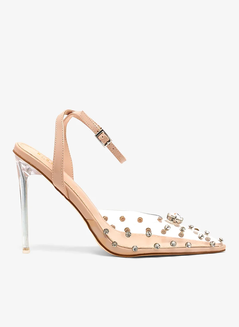 Ella Limited Edition Clear Stone Persplex Pointed Ankle Strap Pump