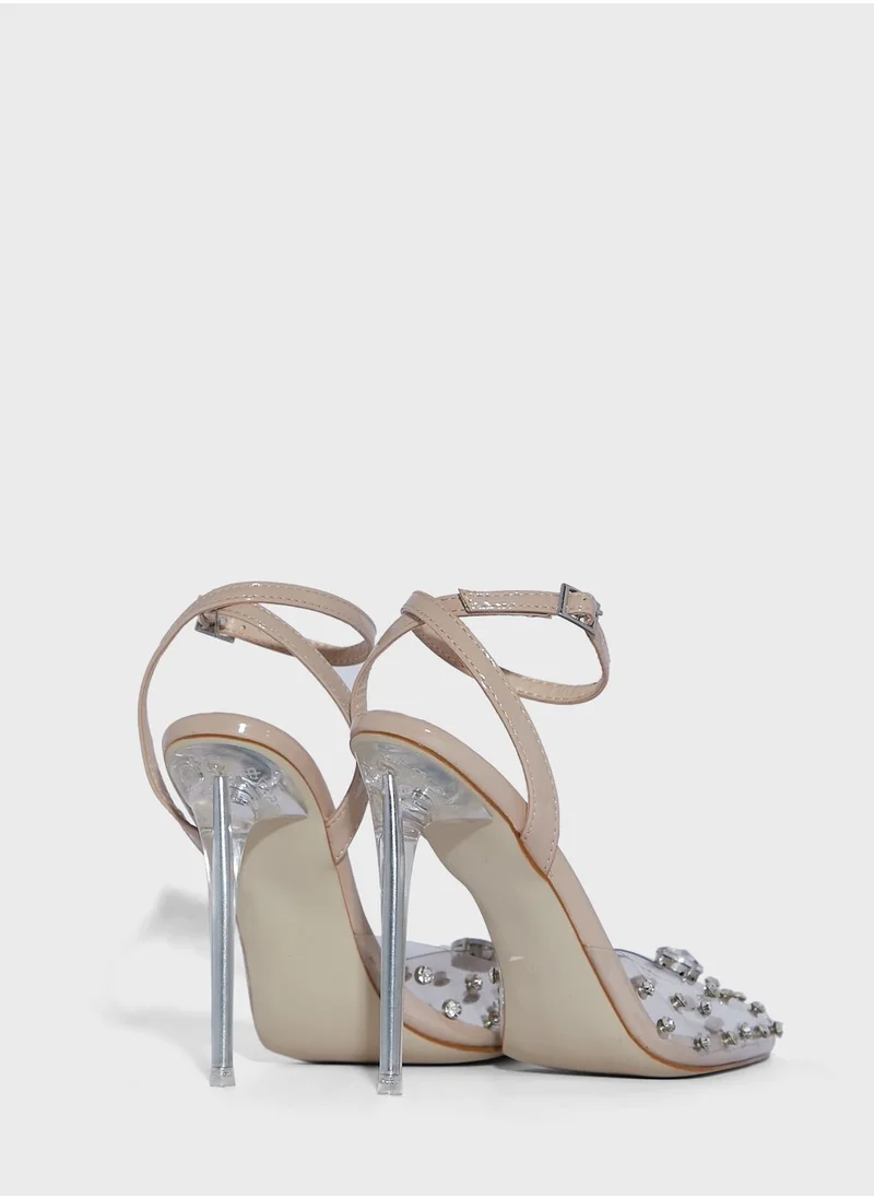 Ella Limited Edition Clear Stone Persplex Pointed Ankle Strap Pump