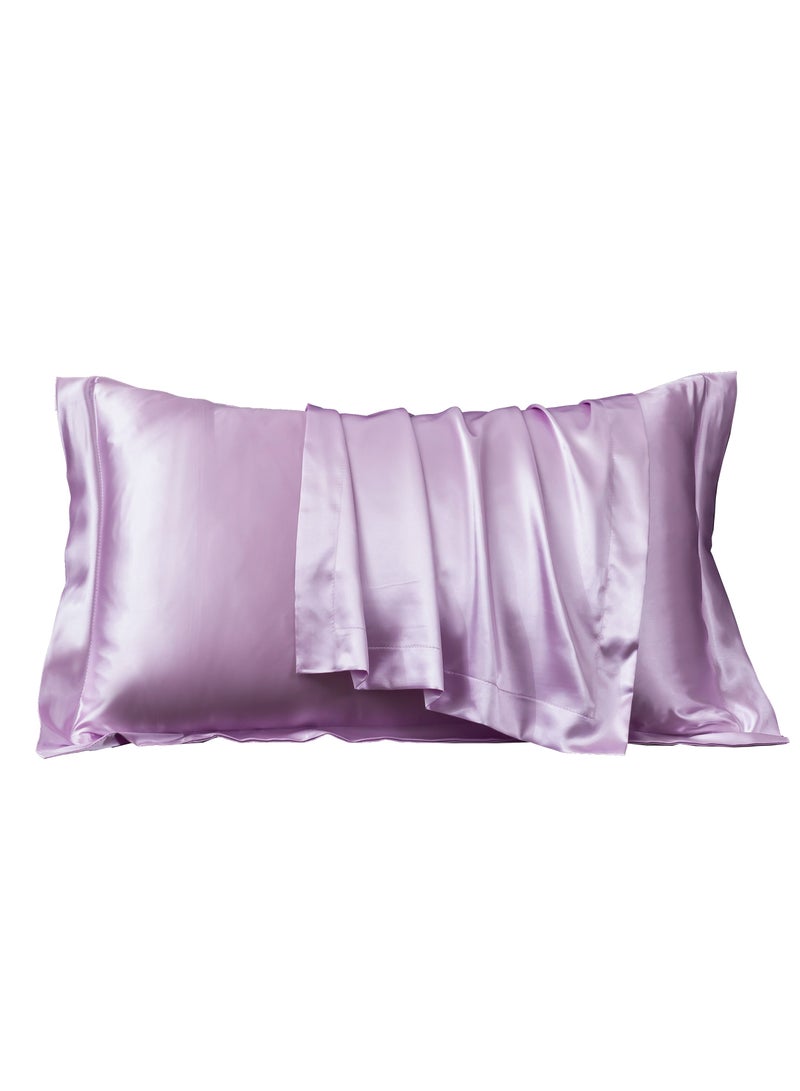[2-Pack Silk Pillowcases] 2-Pack Luxurious Mulberry Silk Pillowcases, Satin Weave, Hypoallergenic | Polyester, Solid Color, Envelope Closure, Hand Wash Only, 120-140Gsm,Light Purple  - Image 1