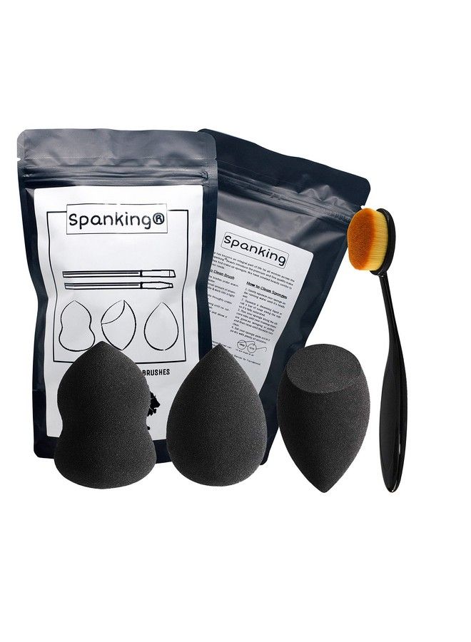 Spanking طقم إسفنج مكياج 3+1 قطع مع فرشاة أساس، خلاط جمال للأساس السائل والكريم والبودرة (متعدد الألوان) - Image 2