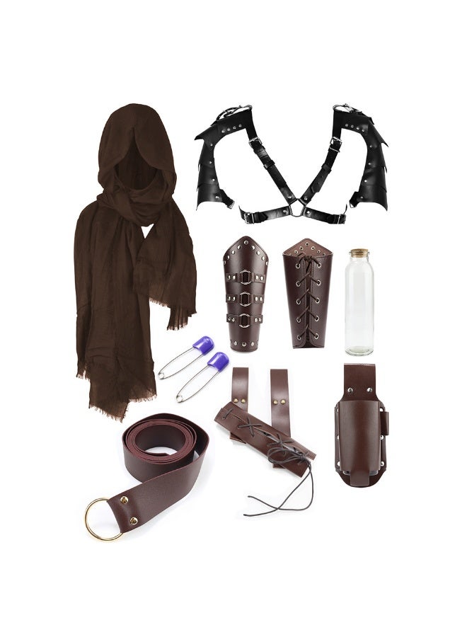 xozgdovg Medieval Knight Belt Bracer Pauldron Sword Sheath Viking Cosplay Set CT015BR eight-piece set (scarf wrist 1 pair shoulder belt scabbard bottle bag long bottle 2 pins) 