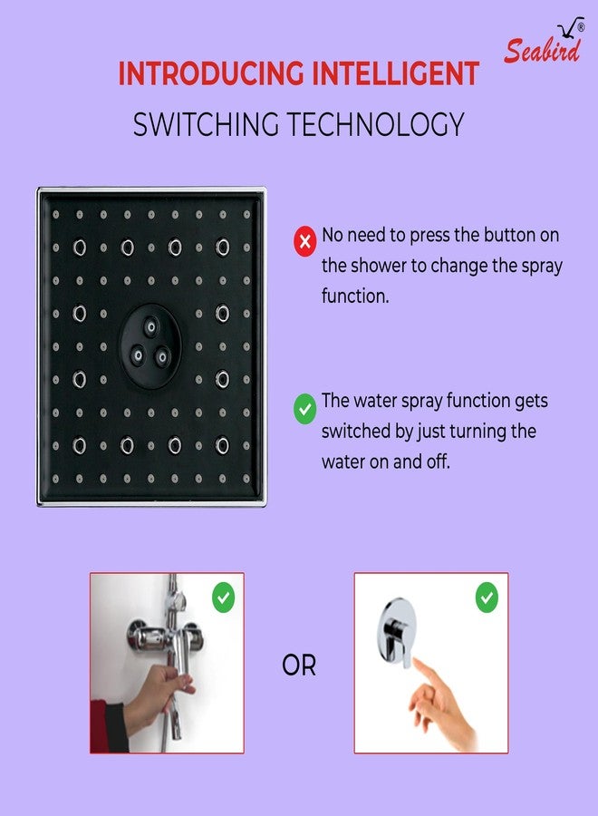SEABIRD® ABS AutoSwitch™ Shower Head 6x6 Inch | 3 Mode High Pressure Shower | Rain, Dancing & Mist Multi-Function | Water On/Off Function Change | Bathroom Overhead Shower - Image 4