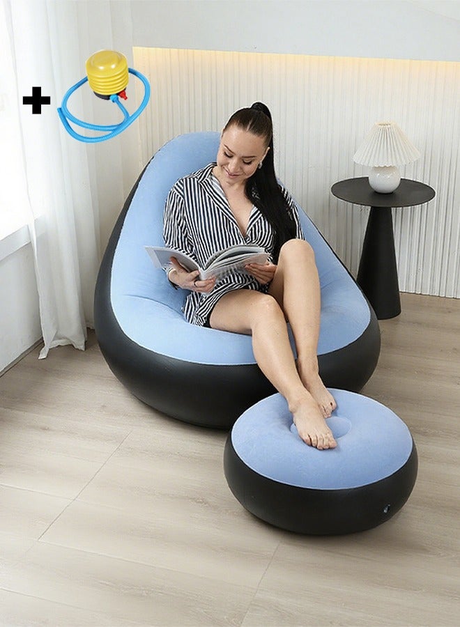 Outdoor inflatable lounge sofa bed lazy person set inflatable sand sending foot pump PVC plush fabric inflatable sofa - Image 1