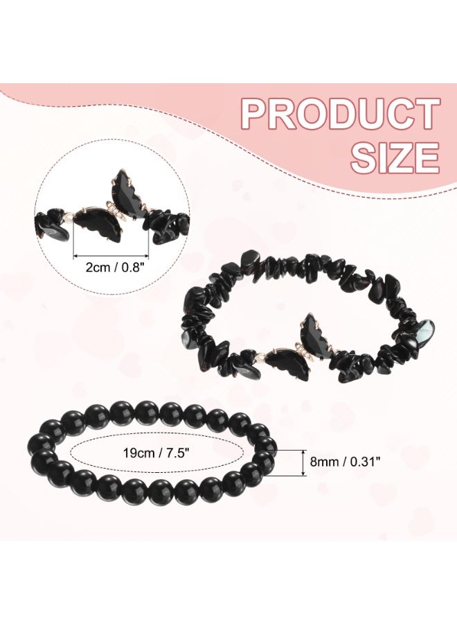 PAWSONIFY 2 PCS Crystal Beaded Bracelets, Natural Gemstone  8mm Crystal Beaded Bow Gemstone Bead Ladies Girls Bracelets Protection Lucky - Image 2