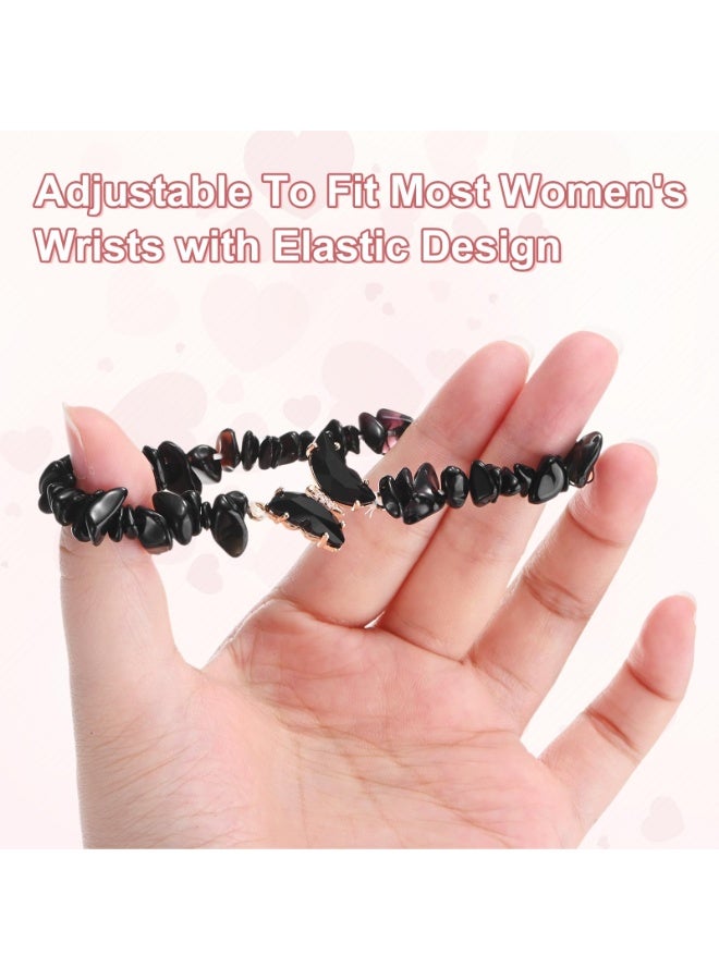 PAWSONIFY 2 PCS Crystal Beaded Bracelets, Natural Gemstone  8mm Crystal Beaded Bow Gemstone Bead Ladies Girls Bracelets Protection Lucky - Image 3