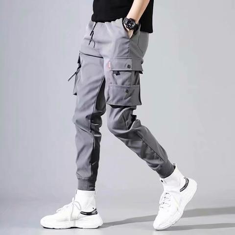 Mens Casual Cargo Pants Slim Summer Lightweight Grey - Image 1