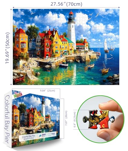 MINIWAN Colorful Coastal Lighthouse 1000 Piece Puzzle for Adults Fun Puzzles for Adults 1000 Pieces with HD Print Poster 275 197 in Dust Free for Gifts Halloween Christmas Family Games Lovers - Image 5