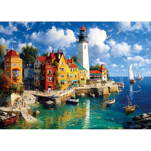MINIWAN Colorful Coastal Lighthouse 1000 Piece Puzzle for Adults Fun Puzzles for Adults 1000 Pieces with HD Print Poster 275 197 in Dust Free for Gifts Halloween Christmas Family Games Lovers - Image 1
