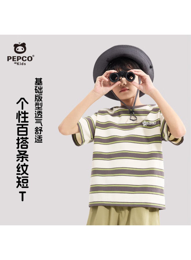 Pepco Children's Short-sleeve Summer New Trendy Color-block Striped T-shirt For Boys, Big Kids' Clothing, Ages 9-14 Summer Wear