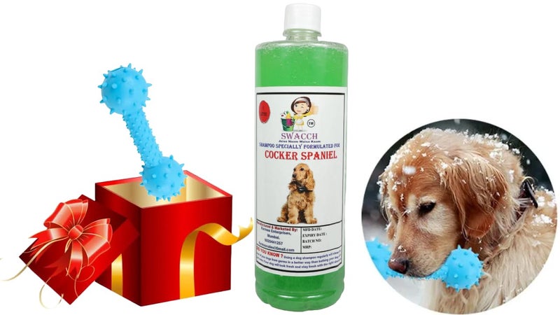 swacch Cocker Spaniel Dog Shampoo + Dumbbell Toy I Durable Rubber Dog Toy for Chewing I Playing,Teeth Cleaning & Training Toy I Combo Pack I 1 Litre Neem Alovera - Image 1