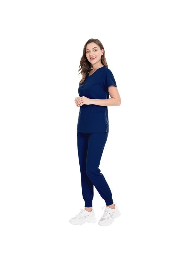 NIBEMINENT Medical Scrubs Set Nurse Uniforms Women Surgical Suit Zip V-neck Pocket Tops+Jogger Pants Hospital Dental Clinic Doctor Workwear - Image 1