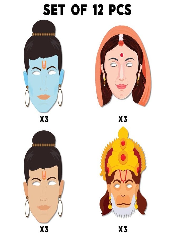 Festiko® Ramayan Face Masks for Kids 12 Pcs, Dussehra Decoration Items, Theme Decoration - Image 2