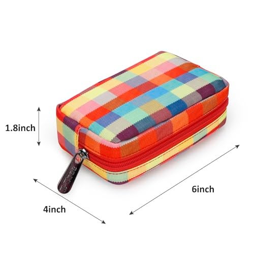 E-Tree Cute Small Makeup Bag, Cosmetic Toiletry Skin Care Make up Little Items Pouch for Purse,Zipper Mini Tech Charger Cable Electronic Organizer Case,Travel Accessories,Checkered Colorful - Image 2