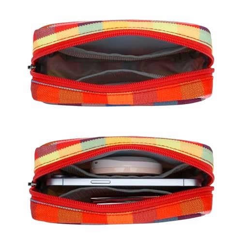 E-Tree Cute Small Makeup Bag, Cosmetic Toiletry Skin Care Make up Little Items Pouch for Purse,Zipper Mini Tech Charger Cable Electronic Organizer Case,Travel Accessories,Checkered Colorful - Image 5