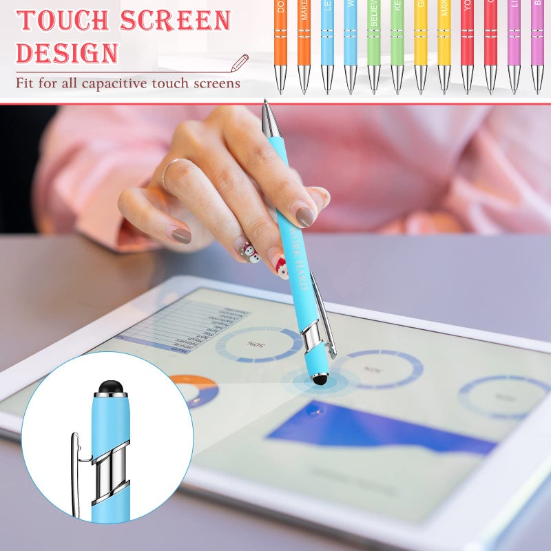 Zonon 12 Pcs Inspirational Pens Bulk Funny Ballpoint Pen with Stylus Tip Motivational Gifts for Christmas Teacher Coworkers Nurse School Office Supplies(Macaron Boss Lady) - Image 4