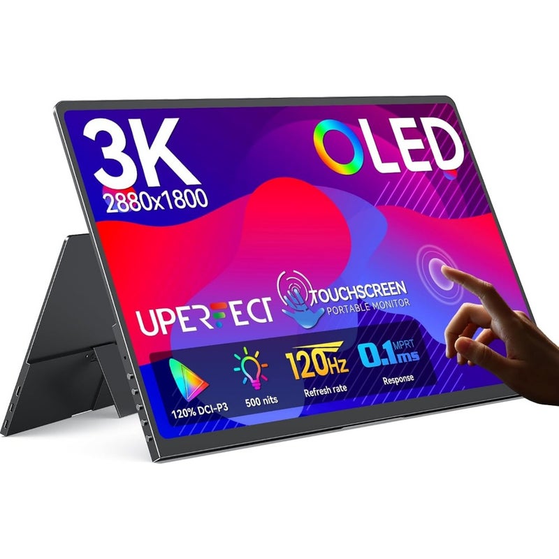 Touchscreen OLED Portable Monitor 3K 2880x1800 120Hz 0.1ms Response 500 Nits Brightness 120 DCI-P3 500000:1 Contrast Ultra-Slim Design for Laptop Mini PC Smartphone and Game Consoles - Image 1