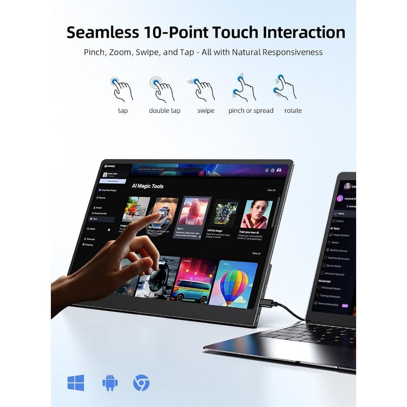 Touchscreen OLED Portable Monitor 3K 2880x1800 120Hz 0.1ms Response 500 Nits Brightness 120 DCI-P3 500000:1 Contrast Ultra-Slim Design for Laptop Mini PC Smartphone and Game Consoles - Image 3