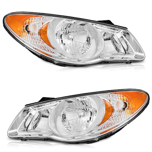 WEELMOTO Headlights for 2007-2009 Hyundai Elantra Headlight Assembly Compatible with 2007 2008 2009 Hyundai Elantra Headlamp Replacement Chrome Housing Amber Reflector with Blubs - Image 1