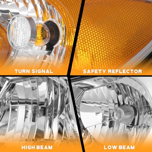 WEELMOTO Headlights for 2007-2009 Hyundai Elantra Headlight Assembly Compatible with 2007 2008 2009 Hyundai Elantra Headlamp Replacement Chrome Housing Amber Reflector with Blubs - Image 3