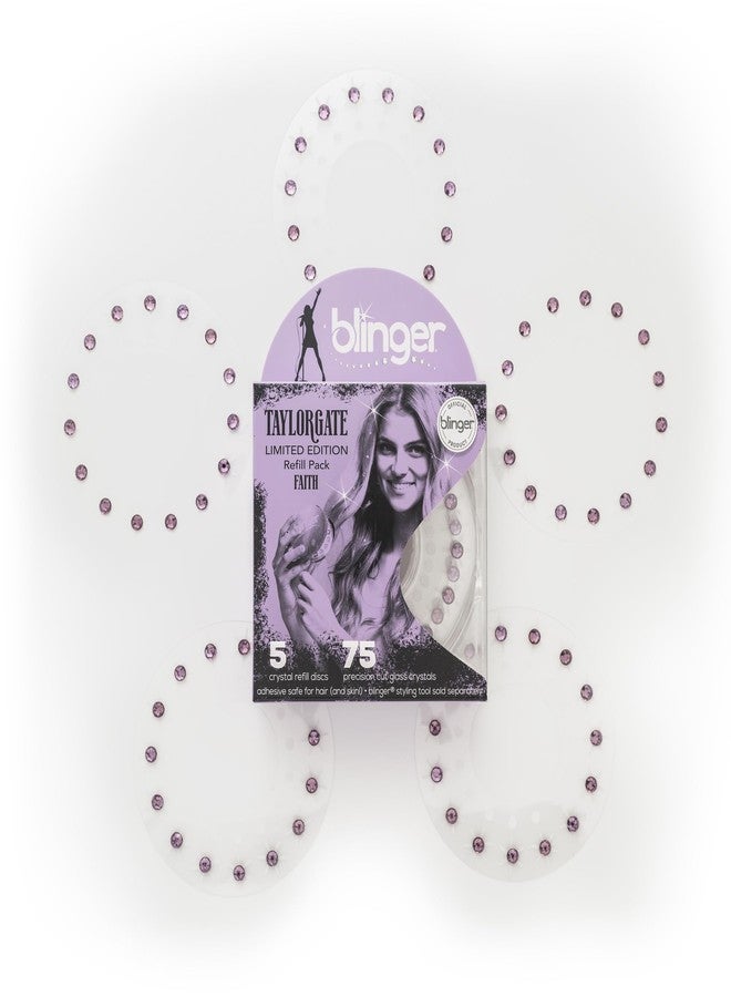 blinger® Limited Edition Refill Pack - Faith | 75 Precision-Cut Glass Crystals (5 Discs) | Hair Safe Adhesive - Bling In-Brush Out | blinger® Styling Tool Not Included | Light Amethyst 5 MM - Image 3