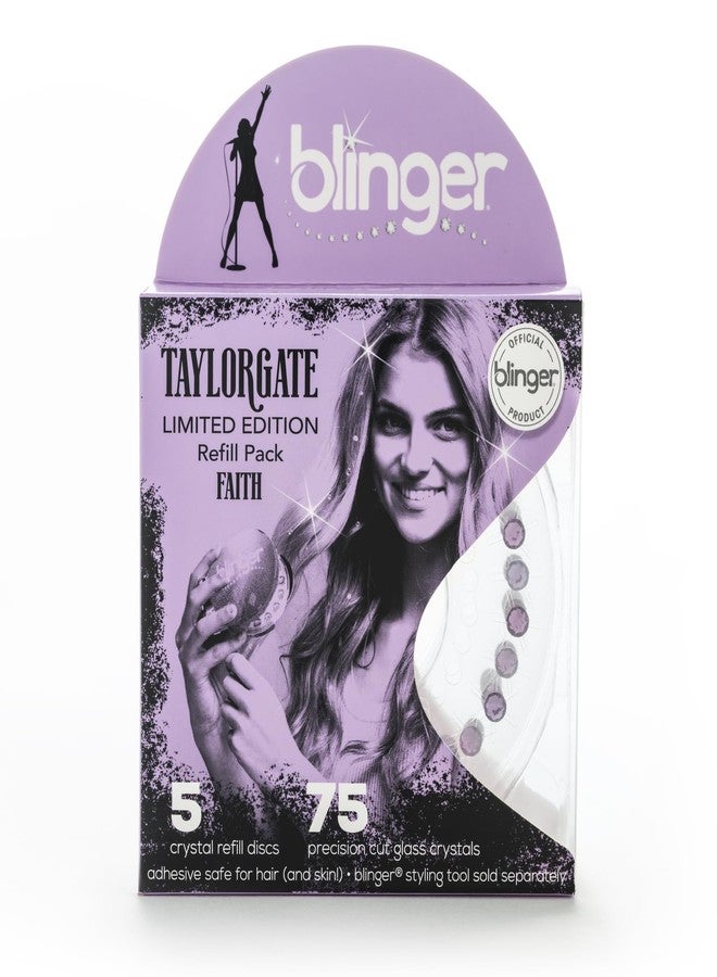 blinger® Limited Edition Refill Pack - Faith | 75 Precision-Cut Glass Crystals (5 Discs) | Hair Safe Adhesive - Bling In-Brush Out | blinger® Styling Tool Not Included | Light Amethyst 5 MM - Image 1