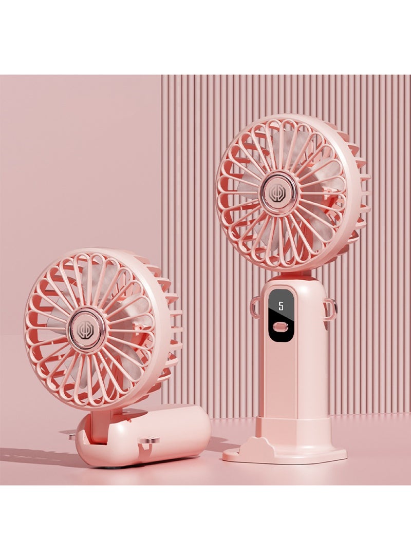 تراندز مروحة يدوية صغيرة بخمس سرعات مع شاشة LED، وبطارية 1200 مللي أمبير، وفتحة لحامل الهاتف - مروحة قابلة للطي وقابلة لإعادة الشحن عبر منفذ USB من النوع C، مناسبة للمنزل والمكتب والسفر - لون وردي - Image 5