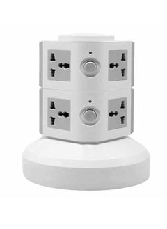Universal Vertical Multi Socket 220V Tower Extension Electrical Outlet Lead with USB Ports 3M Cord and UK-Plug Power Strip Multi Charging Station (2 Layer-Gray white)