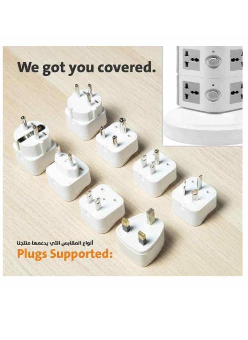 Generic - Universal Vertical Multi Socket 220V Tower Extension Electrical Outlet Lead with USB Ports 3M Cord and UK-Plug Power Strip Multi Charging Station (2 Layer-Gray white) - Image 1
