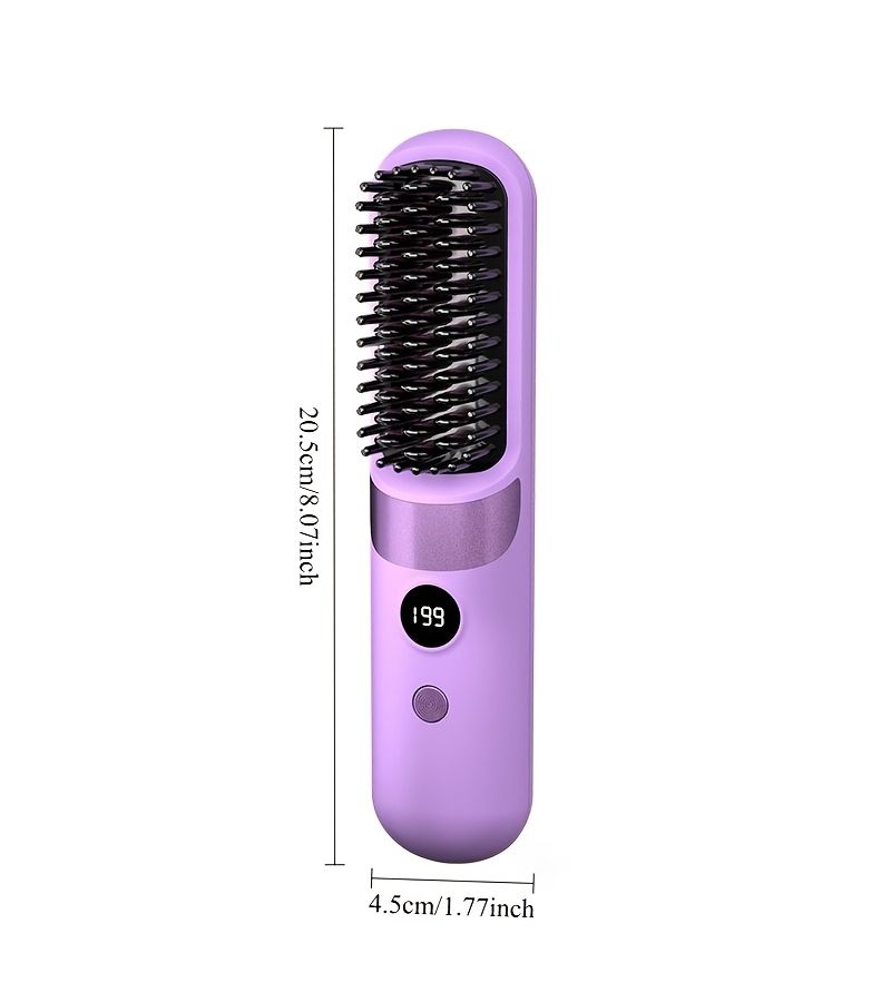 Purple Portable Wireless Straightening Comb USB Rechargeable 3 Temperature Settings Negative Ion LED Display Travel - Image 2