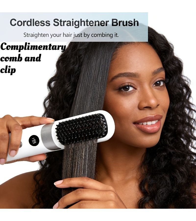 Purple Portable Wireless Straightening Comb USB Rechargeable 3 Temperature Settings Negative Ion LED Display Travel - Image 5