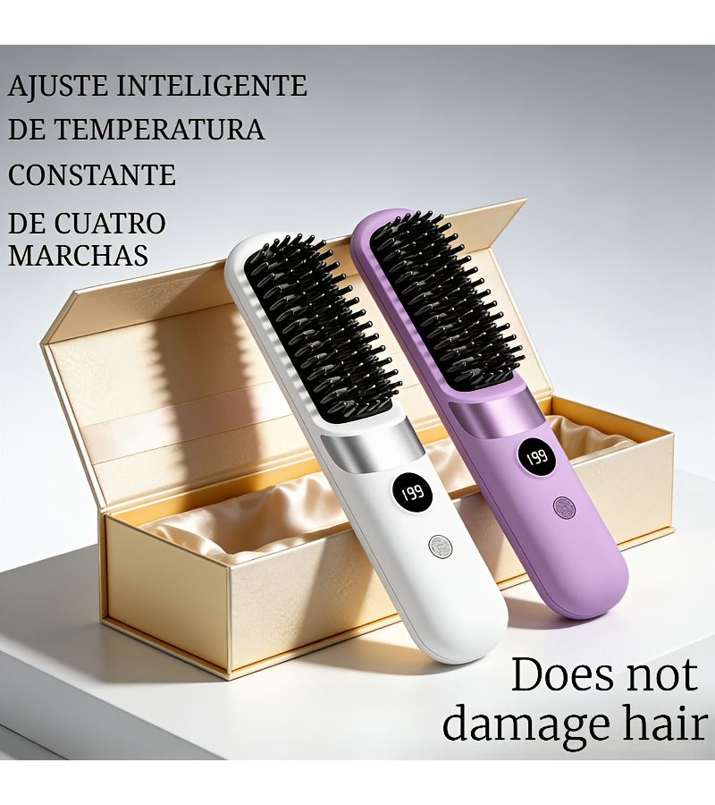 Purple Portable Wireless Straightening Comb USB Rechargeable 3 Temperature Settings Negative Ion LED Display Travel - Image 1