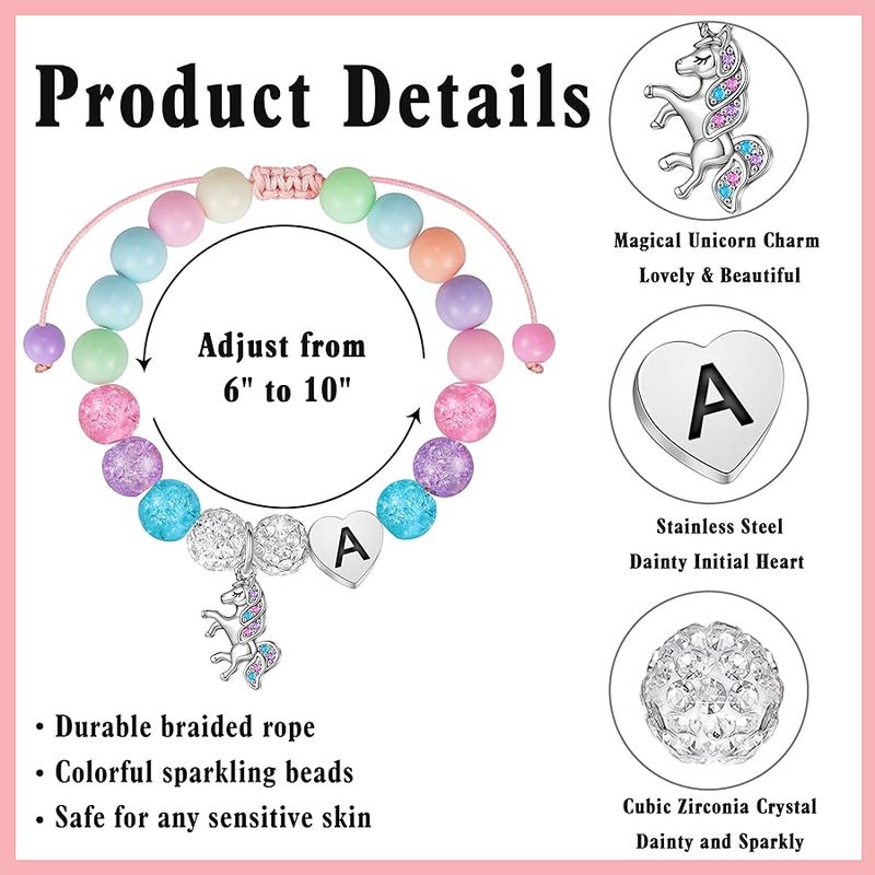 Hidepoo Unicorn Birthday Gifts - Unicorn Bracelet Gifts for Girls, Adjustable Beads and Rhinestone Balls Unicorn Bracelet Initial Unicorn Bracelets Jewelry Unicorn Bracelet Birthday Gifts for Girls - Image 5