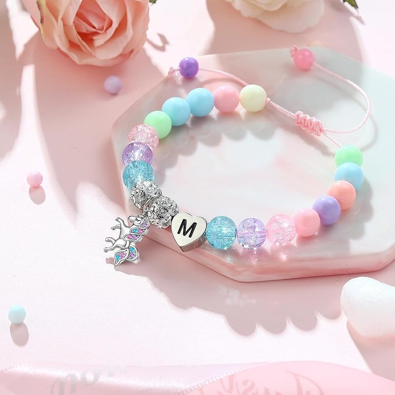Hidepoo Unicorn Birthday Gifts - Unicorn Bracelet Gifts for Girls, Adjustable Beads and Rhinestone Balls Unicorn Bracelet Initial Unicorn Bracelets Jewelry Unicorn Bracelet Birthday Gifts for Girls - Image 4