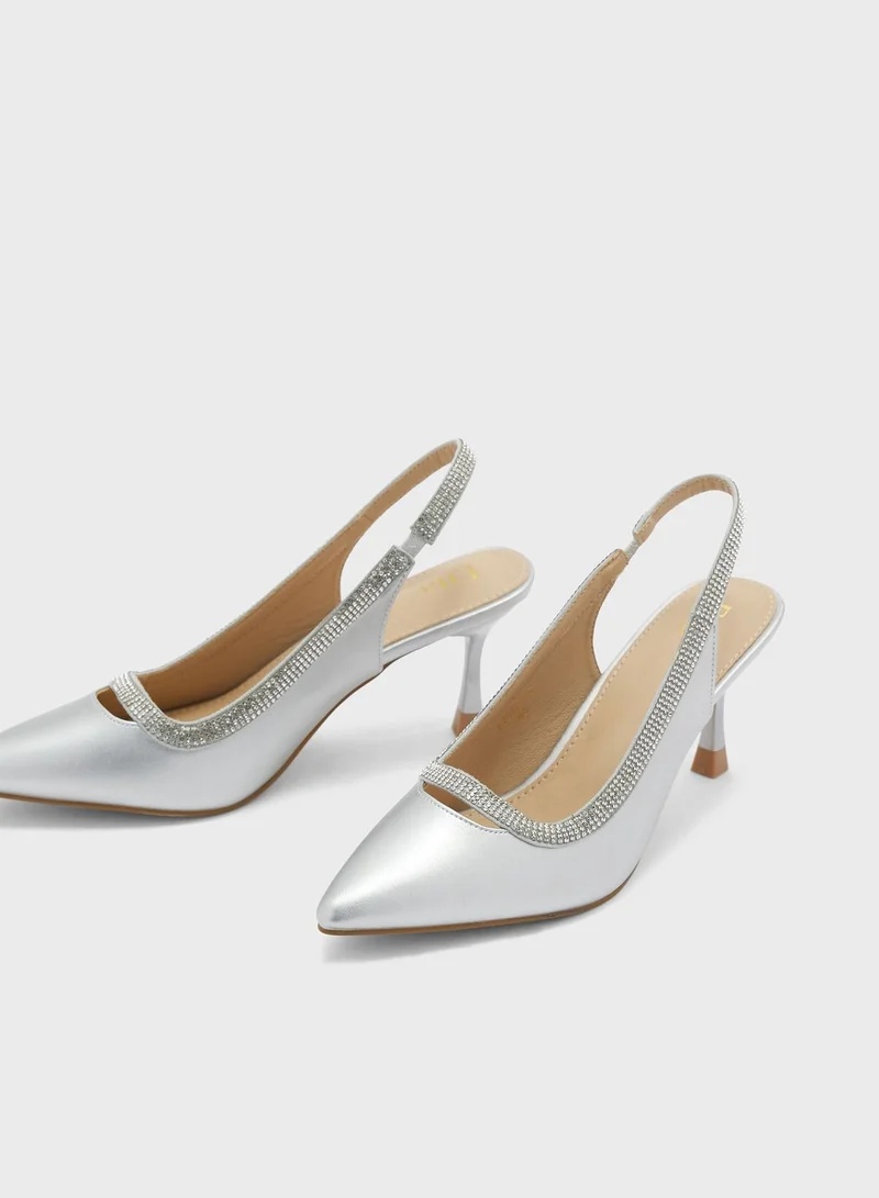 ايلا ليمتد اديشن Diamante Trim Slingback Kitten Pointed Pump