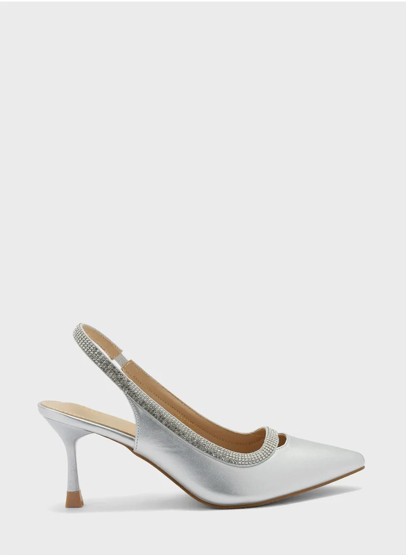 ايلا ليمتد اديشن Diamante Trim Slingback Kitten Pointed Pump