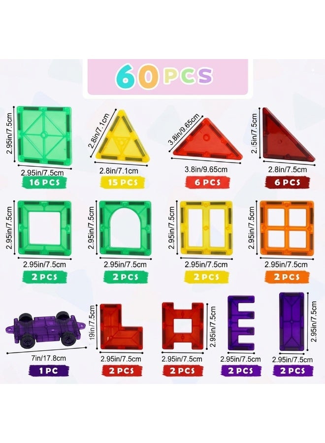 Gemmicc 60 Pieces Magnetic Tiles Building Set for Kids – Colorful Magnetic Construction Blocks with Squares, Triangles, Windows & Special Building Pieces – STEM Educational Toy for Creative 2D & 3D Play - Image 2