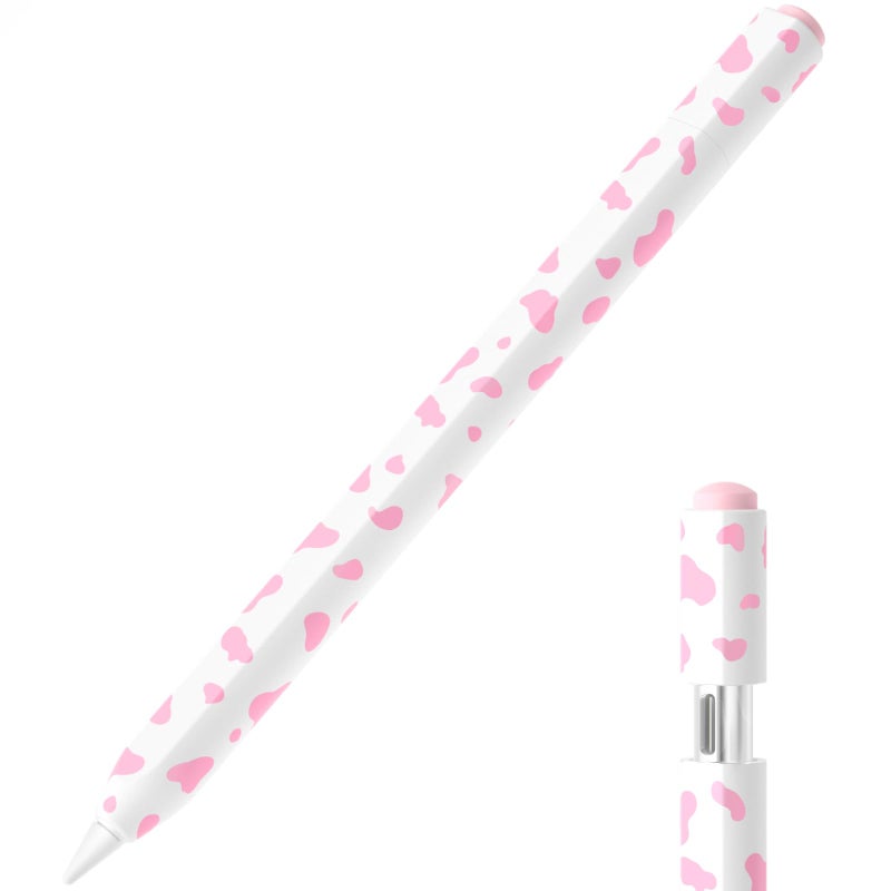 JOOSKO Cow Print Pencil Case for Apple Pencil (USB-C), Comfortable Grip, Side Thin Silicone Sleeve, Supports Magnetic Attachment. (Pink) - Image 1
