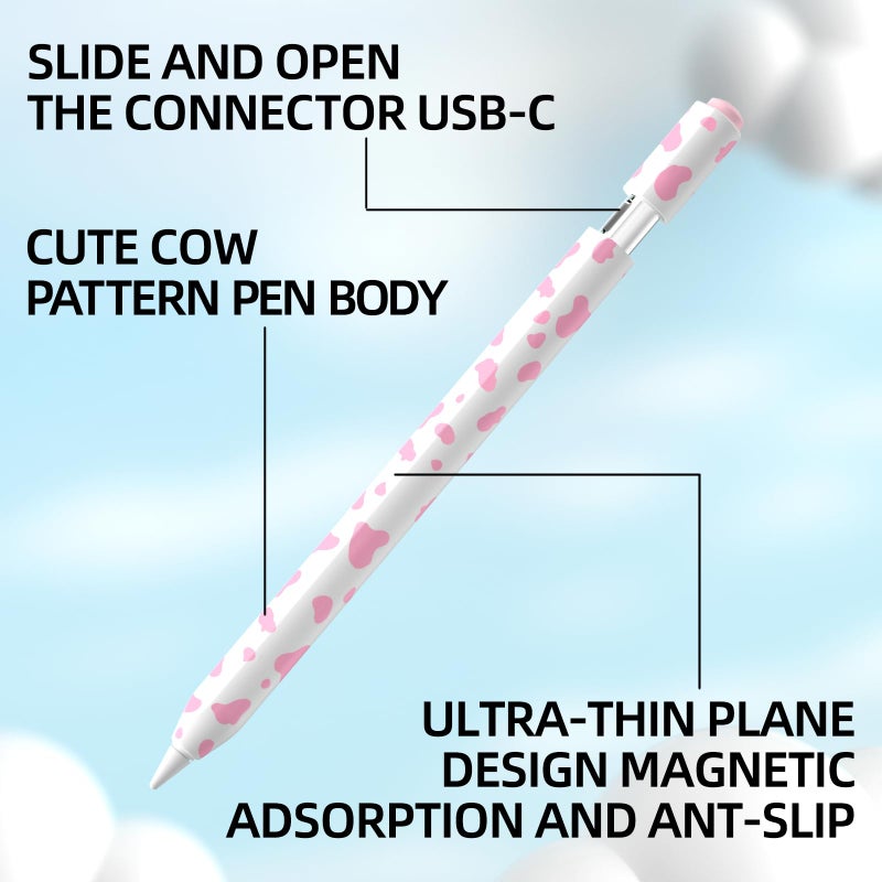 JOOSKO Cow Print Pencil Case for Apple Pencil (USB-C), Comfortable Grip, Side Thin Silicone Sleeve, Supports Magnetic Attachment. (Pink) - Image 4