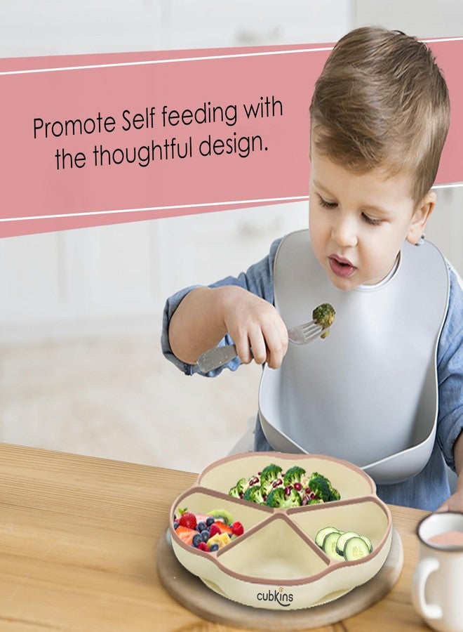 CUBKINS Premium Silicone Suction Feeding Plate for Baby with 4 Compartments | Toddler Plate with Deep Dividers for Kids | Washable & Reusable, Microwave Oven Safe (Raspberry) - Image 2