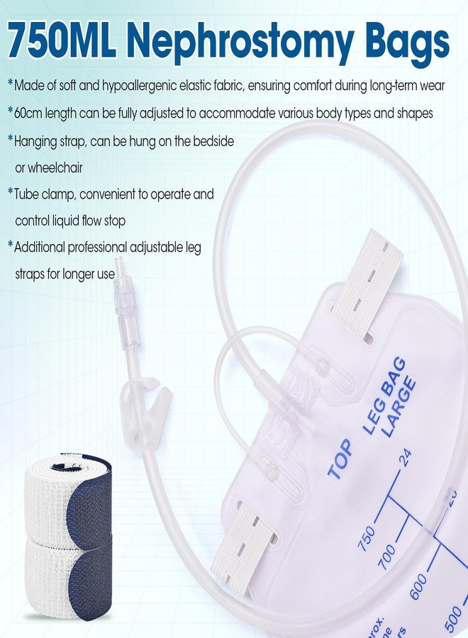 Dedsio 750ml Nephrostomy Bags, 3 Pack Urine Drainage Bag, Clear Bags with 24" Silicone Tube, Twist Drain Valve, with 6 Pcs Soft Adjustable Leg Bag Straps for Secure Fit - Image 2