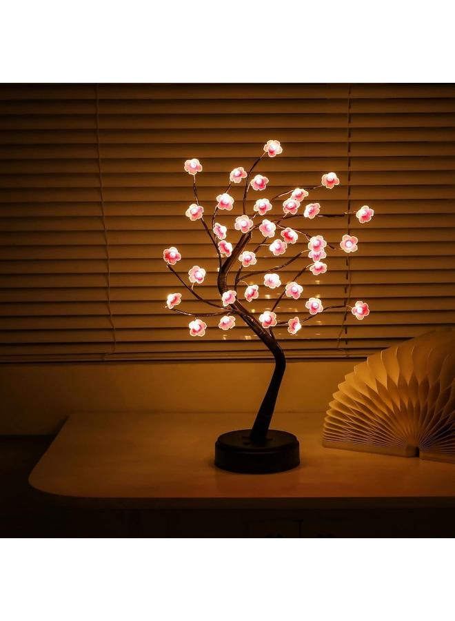 Bluejw Cherry Blossom Tree Lamp, 18inch 36 Led Bonsai Tree Lights, Battery/USB Operated Japanese Decor Night Lights for Bedroom Home Idea - Image 1