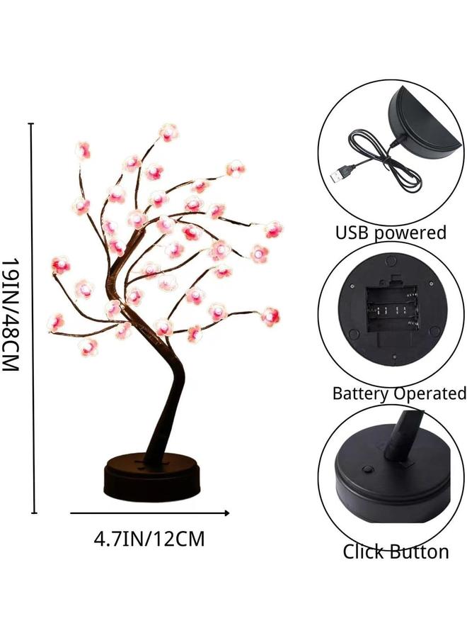Bluejw Cherry Blossom Tree Lamp, 18inch 36 Led Bonsai Tree Lights, Battery/USB Operated Japanese Decor Night Lights for Bedroom Home Idea - Image 5