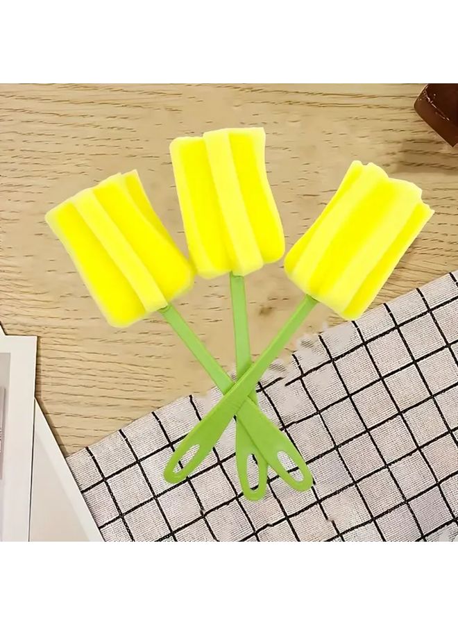 6pcs Heavy Duty PP Plastic Sponge Cup Brushes With Extended Green Handle And Yellow Sponge Heads For Multi Surface Cleaning Kitchen Bathroom Bottles Furniture - Image 2