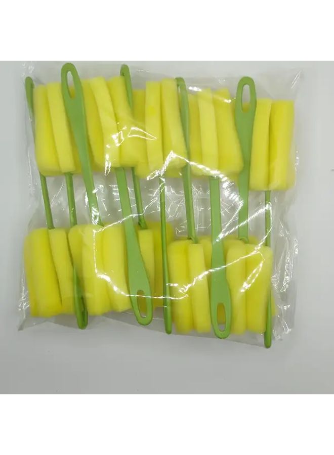 6pcs Heavy Duty PP Plastic Sponge Cup Brushes With Extended Green Handle And Yellow Sponge Heads For Multi Surface Cleaning Kitchen Bathroom Bottles Furniture - Image 1