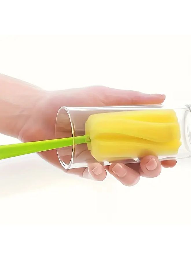 6pcs Heavy Duty PP Plastic Sponge Cup Brushes With Extended Green Handle And Yellow Sponge Heads For Multi Surface Cleaning Kitchen Bathroom Bottles Furniture - Image 4