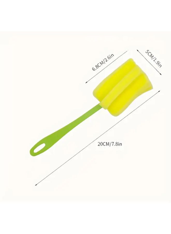 6pcs Heavy Duty PP Plastic Sponge Cup Brushes With Extended Green Handle And Yellow Sponge Heads For Multi Surface Cleaning Kitchen Bathroom Bottles Furniture - Image 3