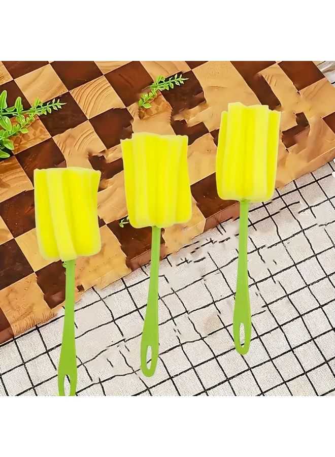 6pcs Heavy Duty PP Plastic Sponge Cup Brushes With Extended Green Handle And Yellow Sponge Heads For Multi Surface Cleaning Kitchen Bathroom Bottles Furniture - Image 5