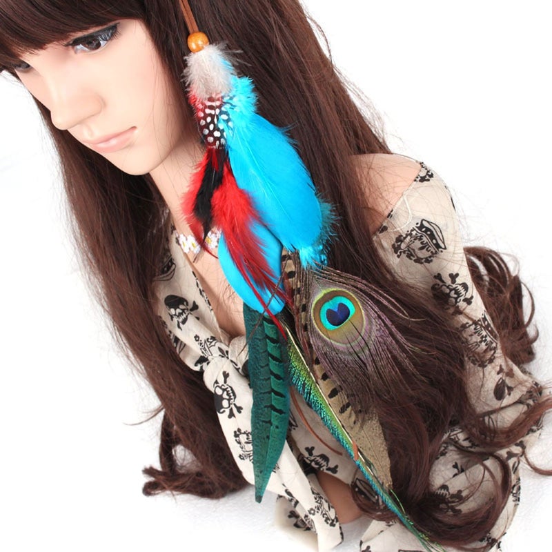Suoirblss 1 Pc Handmade Boho Hippie Hair Extensions with Feather Clip Comb Hairpin Headdress DIY Accessories for Women Lady - Image 5