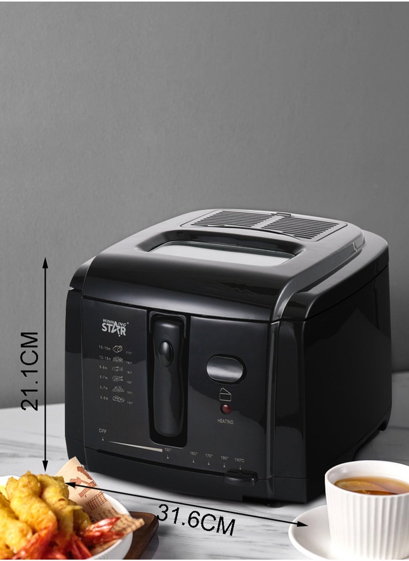 Electric Fryer Cold Contact Surface Easy to Clean Non stick Basket 3L Large Capacity Adjustable Temperature Black
