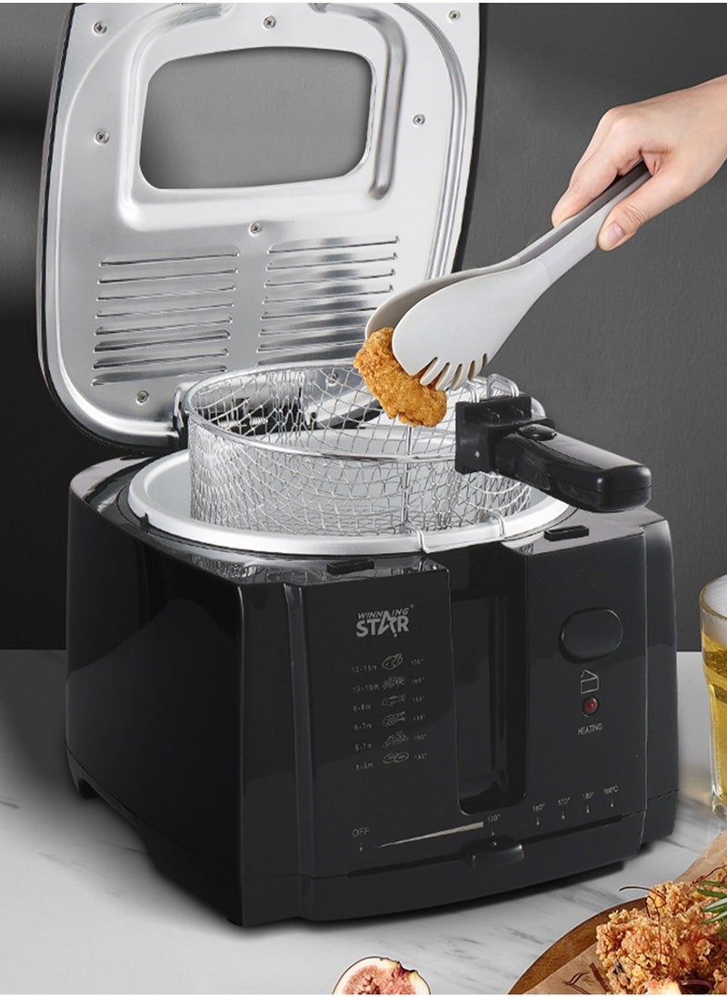 Electric Fryer Cold Contact Surface Easy to Clean Non stick Basket 3L Large Capacity Adjustable Temperature Black